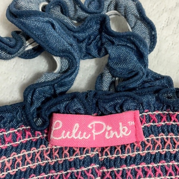 Smocked Chambray Doggy Dress with Pink Flower - Picture 7 of 8